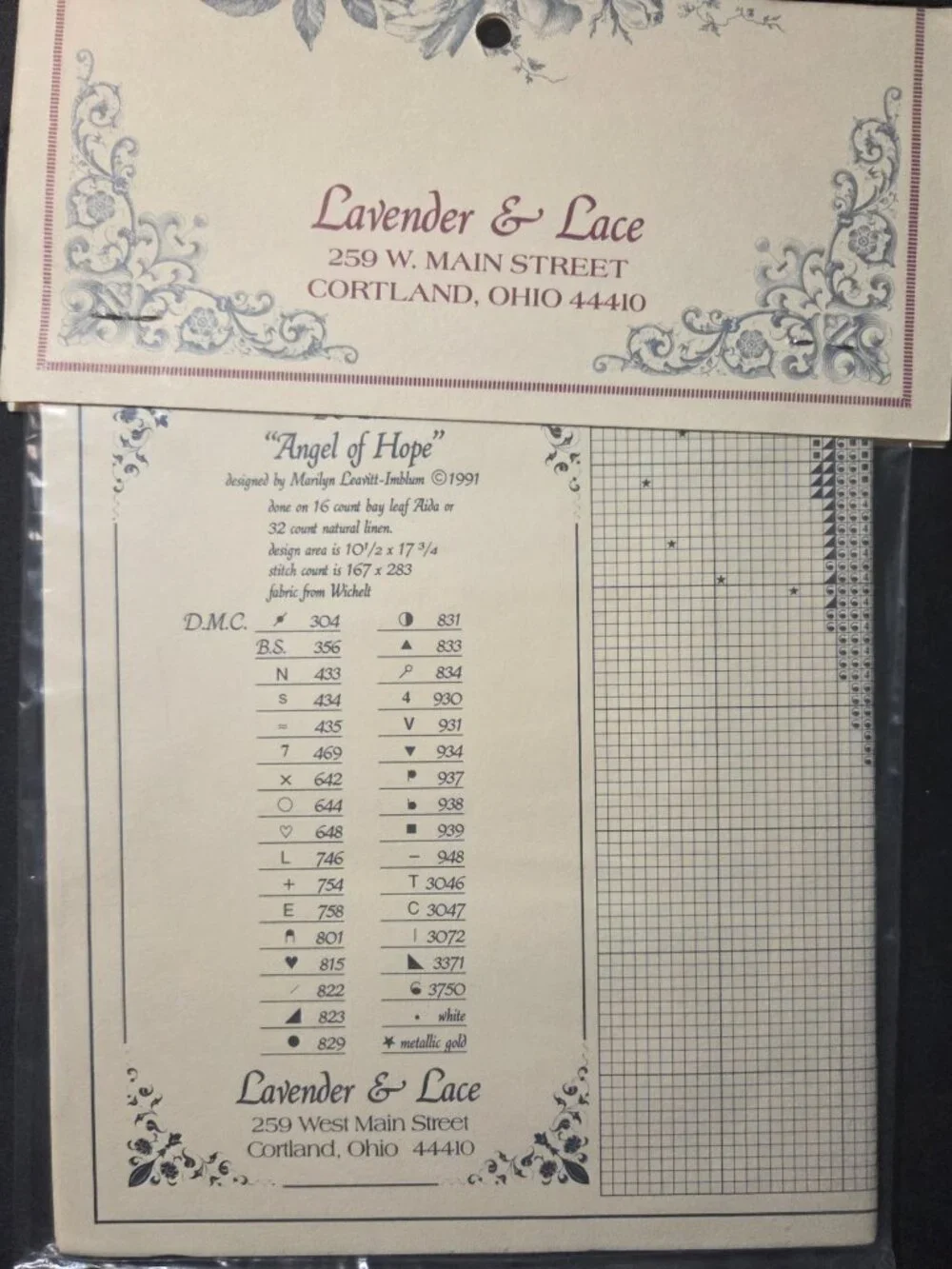 NEW Sealed Lavender & Lace Cross Stitch Pattern Angel of Hope